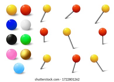 Colored various pushpins, map tacks and pins