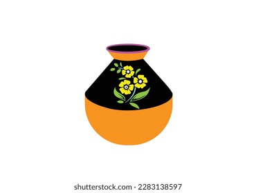 colored vases with blooming flowers for decoration and  poppy  Vector illustration. Colored ceramics vase object, antique  cup with abstract pattern isolated on white background vector illustration.