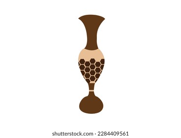colored vases with blooming flowers for decoration and  poppy  Vector illustration. Colored ceramics vase object, antique  cup with abstract pattern isolated on white background vector illustration.