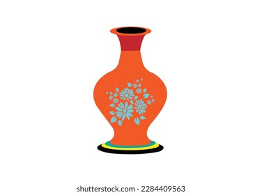 colored vases with blooming flowers for decoration and  poppy  Vector illustration. Colored ceramics vase object, antique  cup with abstract pattern isolated on white background vector illustration.