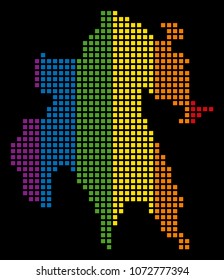 Colored vector abstract mosaic of Peloponnese Half-Island Map made of rounded square items. Vector homosexual tolerance geographic map in LGBT flag color tinges on a black background.