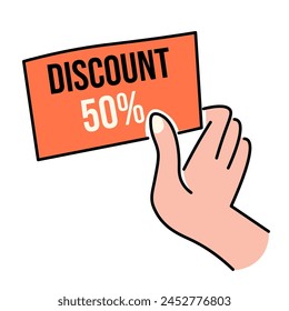 colored vector arm illustration in flat style of coupon ticket voucher for discount or gift.
