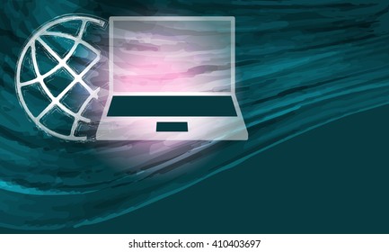 Colored vector background with abstract pattern and globe and laptop