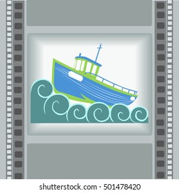 colored vector background picture film. image transport trays wave. sea elements .razvlechenie symbol, blue, green, gray