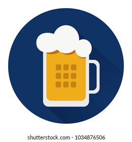 Colored vector beer with foam in a mug with shadow on dark blue background
