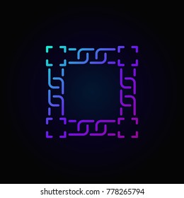 Colored vector blockchain technology icon or logo element in thin line style on dark background