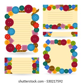 Colored vector buttons on the different formats for your design. Sewing elements for scrapbooking, master-class, invitation ets. Place for text