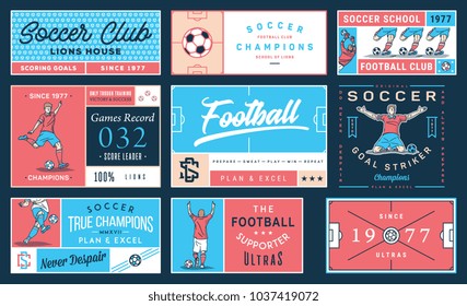 It's a colored vector collection of soccer badges and labels