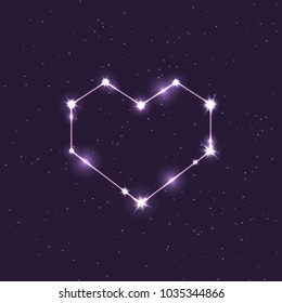 colored vector constellation illustration in the shape of a heart in the space 