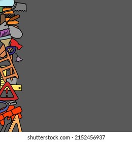 Farbige Vektorkonstruktionssymbole mit Platz für Text. Doodle-Vektorrahmen mit Konstruktionssymbolen