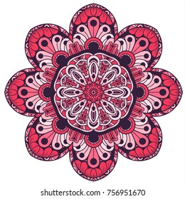 Colored vector decoration. Circular Mandala style flower. Colored ornament.