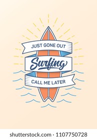 It's a colored vector design of a surfboard with a banner around it