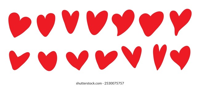 Conjunto de Formas de corazones de doodle de Vector de color. Elementos para el diseño de la decoración Correo Posts Postales Cartel Imprimir Invitación Fondo Fondo Fondo de pantalla de envoltura