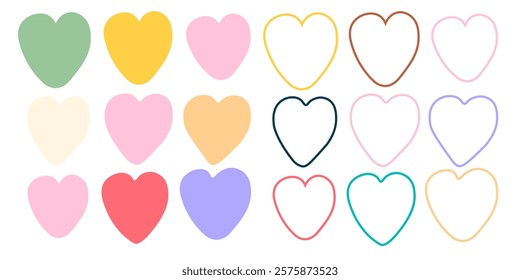 colored vector doodle hearts shapes set. Elements for decoration design mail posts postcards poster print invitation stickers