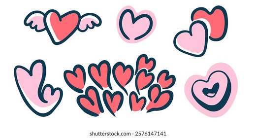 colored vector doodle hearts shapes set. Elements for decoration design mail posts postcards poster print invitation stickers