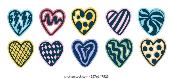 colored vector doodle hearts shapes set. Elements for decoration design mail posts postcards poster print invitation stickers