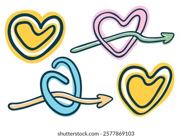 colored vector doodle hearts shapes set. Elements for decoration design mail posts postcards poster print invitation stickers