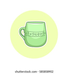 Colored vector doodle round icon with green cup.