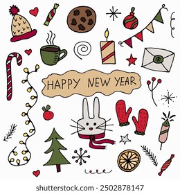 colored vector doodles of a New Year's set