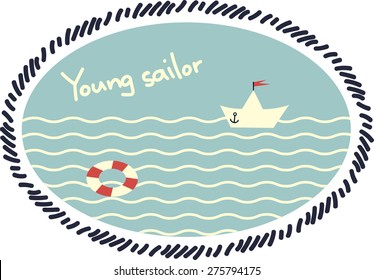 Colored Vector emblem with a paper boat