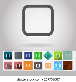 Colored vector flat empty square icon and buttons set. Design elements on paper styled background