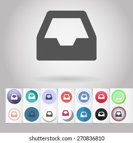 Colored vector flat hard disk or flash storage circle icon and buttons set. Design elements on paper styled background