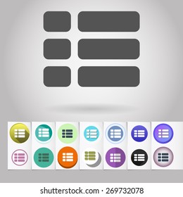 Colored vector flat table sort circle icon and buttons set. Design elements on paper styled background