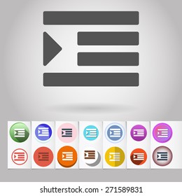 Colored vector flat Table text alignment or editing, circle icon and buttons set. Design elements on paper styled background