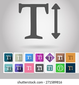 Colored vector flat Text height formatting tool sign square icon and buttons set. Design elements on paper styled background