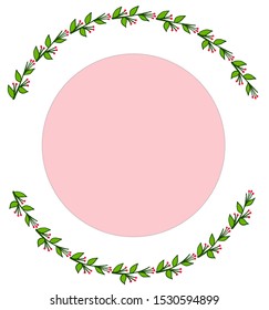 Colored vector frame in rustic style.  leave. wreath of branches. minimalism, simplicity. colored circle for words inside