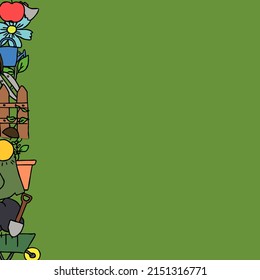 Colored vector gardening icons with place for text. Doodle vector frame with gardening icons