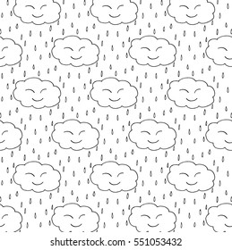 Colored vector hand drawn clouds pattern.Hand drawn vector illustration. clouds doodle.