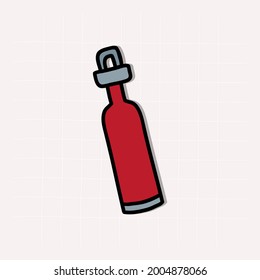 colored Vector hand drawn doodle Reusable bottle for water, fitness sport bottle, hydration. Use less plastic, bring your own bottle,thermos.