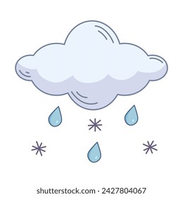 Colored vector icon on the theme of weather with a cloud of snow and rain