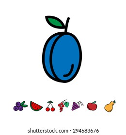 Colored vector icon plum with fruits
