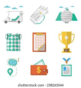 Colored vector icons for golf. Colored flat icons vector collection of some elements for golf on white background.