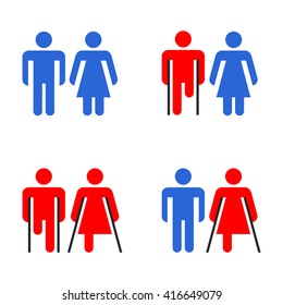 Colored vector icons on white background. Couples with a disabled person.