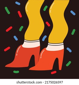 Colored Vector Illustartion Of Crazy Lady Legs For Posters In Cartoon Flat Design. Hand Drawn Abstract Shape, Face, Different Texture.