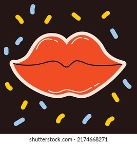 Ilustración del Vector de colores de labios locos para afiches en diseño de la planicie de dibujos animados. Dibujo manual Forma abstracta, cara, textura diferente.