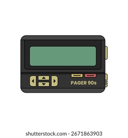 Ilustração vetorial colorida de um pager dos anos 90. Projeto retro beeper representando vintage tecnologia de comunicação.