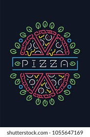 It's a colored vector illustration about a neon pizza sign