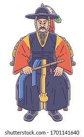 Colored vector illustration of admiral Yi Sun-shin. He was a Korean naval commander famed for his victories against the Japanese navy during the Imjin war in the Joseon Dynasty.