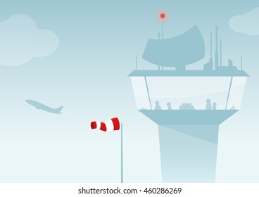colored vector illustration of an airport tower