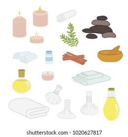 Colored vector illustration of Ayurveda theme subjects isolated on white background