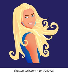 Colored vector Illustration of blonde on a dark blue background