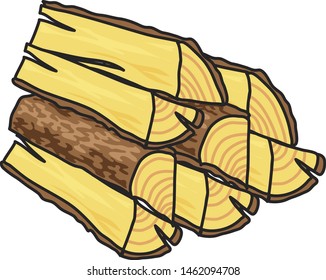 colored vector illustration - bunch of stacked logs of firewood