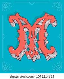 It's a colored vector illustration of the capital letter M
