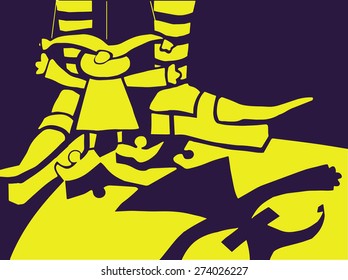 Colored Vector illustration depicting doll on the ropes