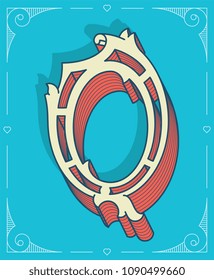 It's a colored vector illustration depicting a modern style letter Q