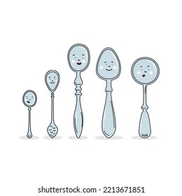 Colored vector illustration of different types of spoons
